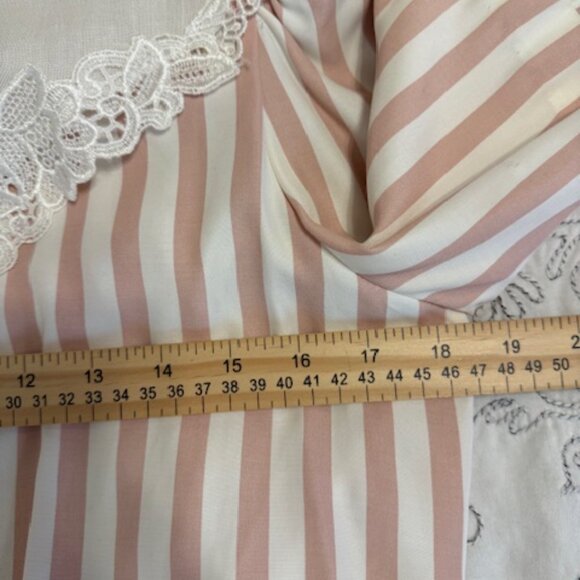 Vintage Pastel Pink Striped Blouson Dress w Lace Trim Collar Ruched Waist Sz 8 - Picture 6 of 10